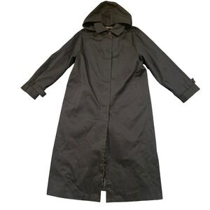 Pendleton Mens Black Hooded Trench Coat Long Duster Jacket Size 16